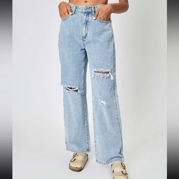 Cider | NWT Blue Denim Basic Ripped Distressed High Waist 5 Pocket Jeans XS - Picture 1 of 14